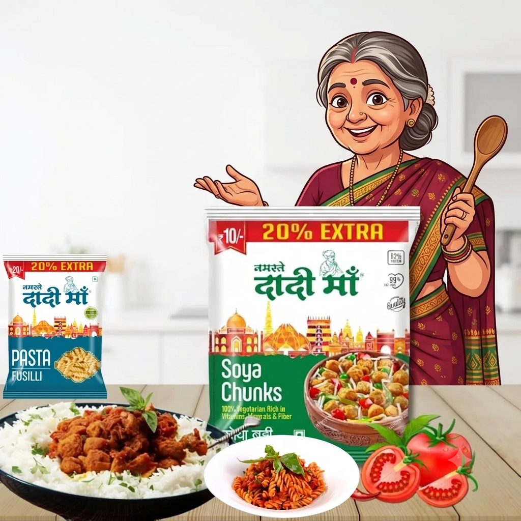 Namaste Dadi Maa Soya Chunks pouch pack, 100% vegetarian, rich in protein